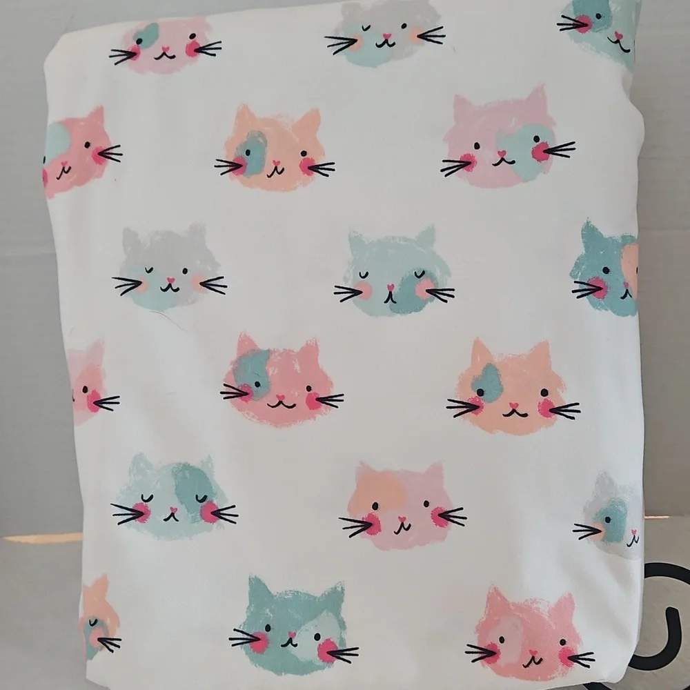 Cuddl Duds Pink Teal  Cats Faces Full Flat Sheet